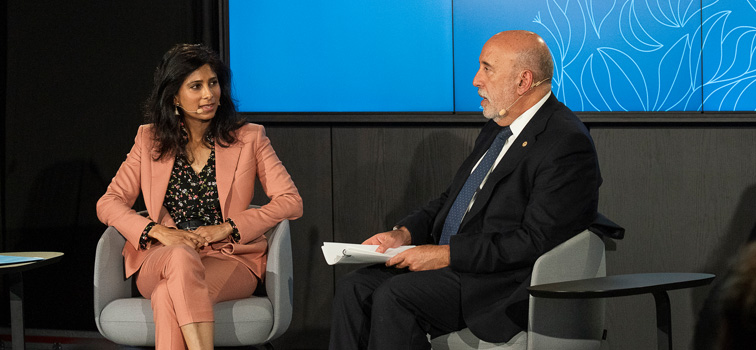 IMF First Deputy Managing Director Gita Gopinath alongside Gabriel Makhlouf at the Central Bank of Ireland’s Whitaker Lecture